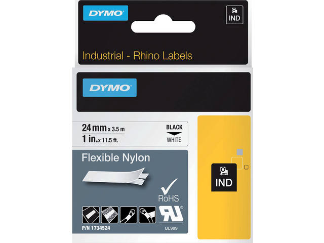 Labeltape Dymo Rhino industrieel nylon 24mm wit
