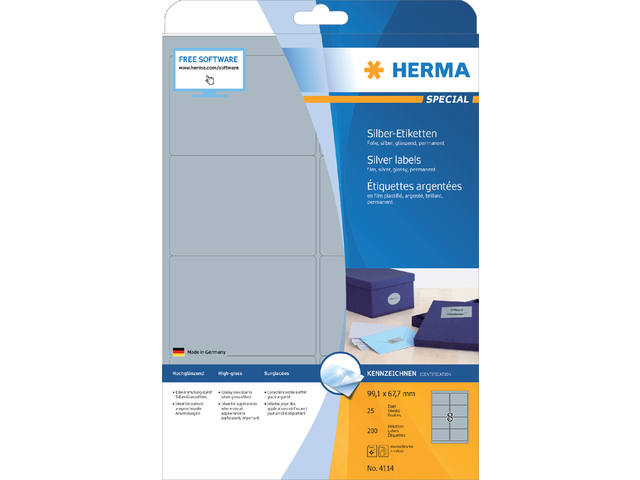 Etiket HERMA 4114 99.1x67.7mm zilver 200st