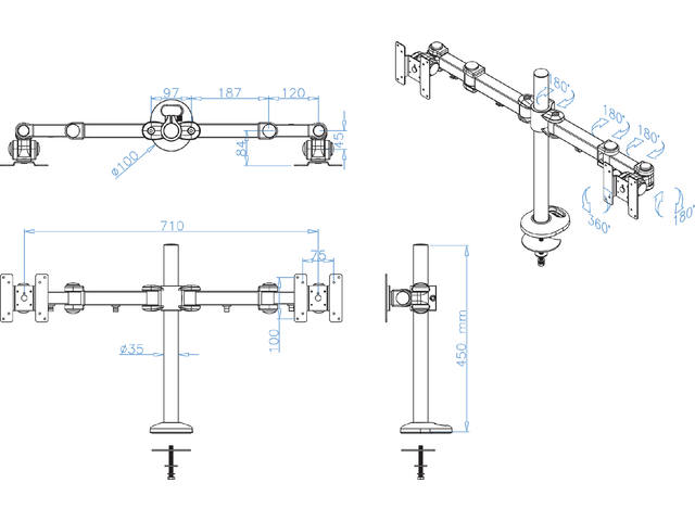 Monitorarm Neomounts D960DG doorvoerklem zwart
