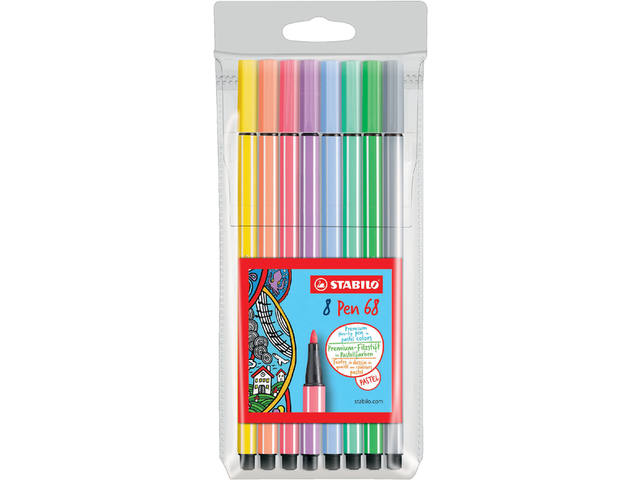Viltstift STABILO Pen 68/8 M pastel ass 8st