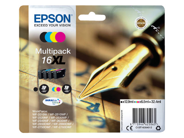 Inktcartridge Epson 16XL T1636 zwart + 3 kleuren