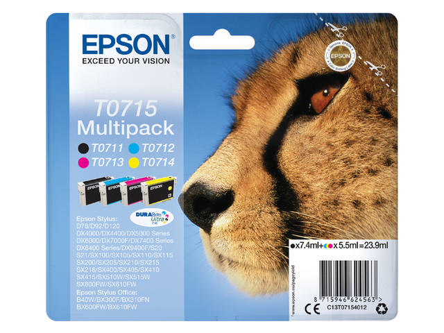 Inktcartridge Epson T0715 zwart + 3 kleuren