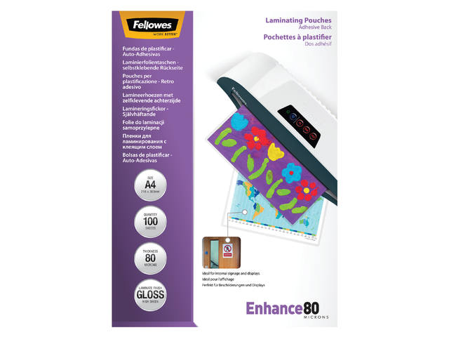 Lamineerhoes Fellowes zelfklevend A4 2x80micron