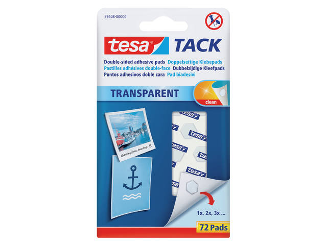 Kleefpads tesa TACK dubbelzijdig transparant 72st