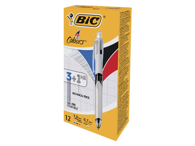 Balpen Bic 3kleuren + vulpotl HB 0.7mm M wit