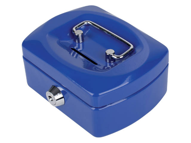 Geldkist Pavo met muntgleuf 125x95x60mm blauw