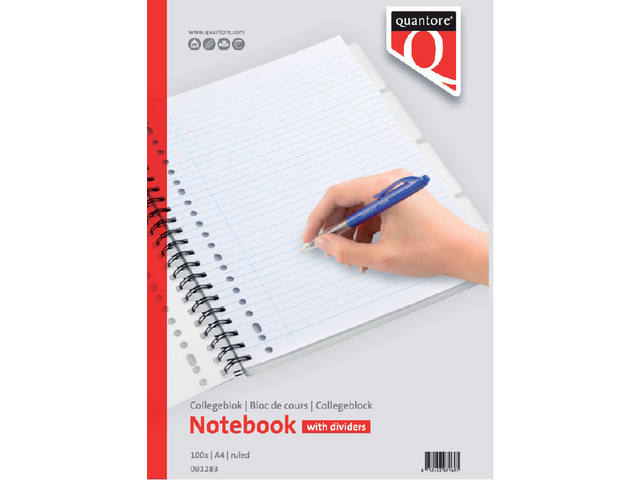 Collegeblok Quantore A4 lijn 23-gaats 4tabs 200pg
