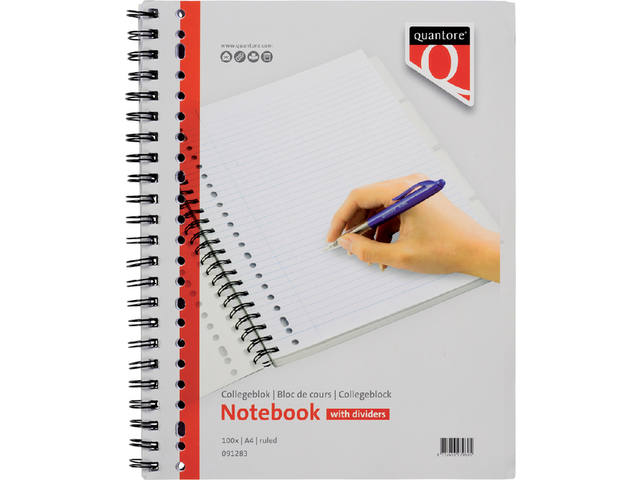 Collegeblok Quantore A4 lijn 23-gaats 4tabs 200pg