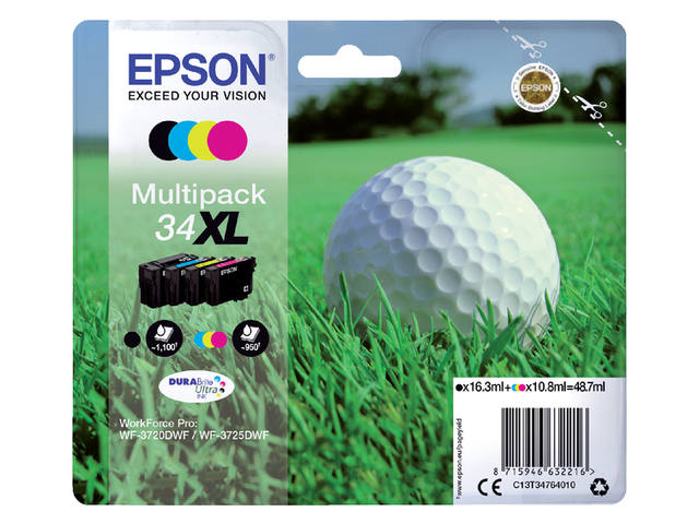 Inktcartridge Epson 34XL T3476 zwart + 3 kleuren