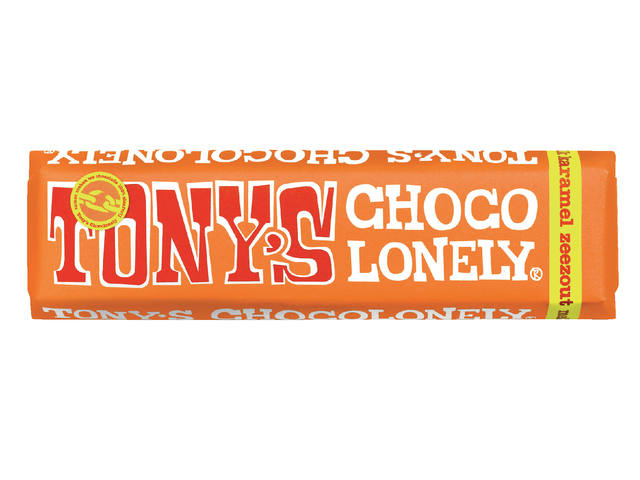Chocolade Tony Chocolonely karamel zeezt reep 47gr