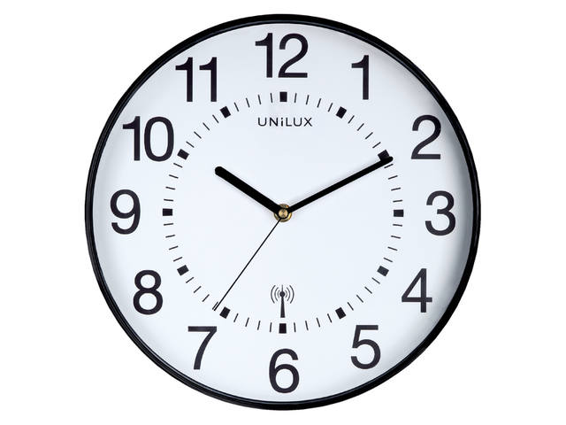 Wandklok Unilux Wave radio dia 30cm zwart/wit