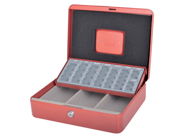 Geldkist Pavo met muntsorteerbak 300x240x90mm rood