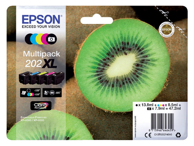 Inktcartridge Epson 202XL T02G74 zwart +3 kl +f-zw