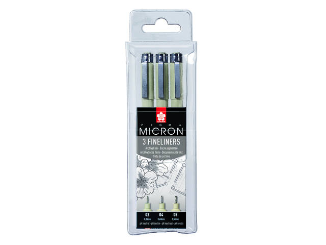 Fineliner Sakura Pigma Micron 3 breedtes zwart