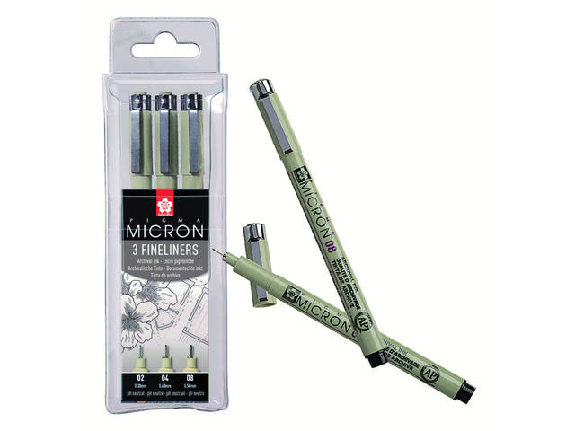 Fineliner Sakura Pigma Micron 3 breedtes zwart