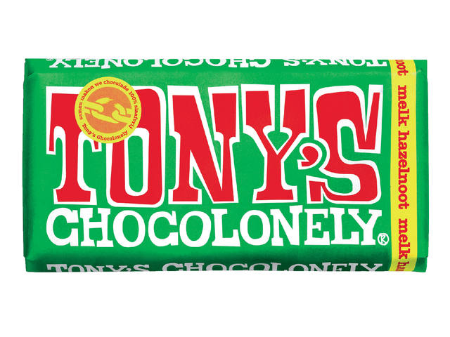 Chocolade Tony Chocolonely melk hazelnt reep 180gr