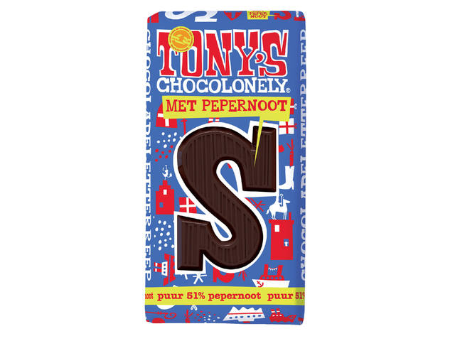 Chocoladeletter Tony Chocolonely puur pepern S