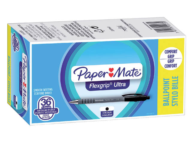 Balpen Papermate Flexgrip Ultra M zwart valuepack