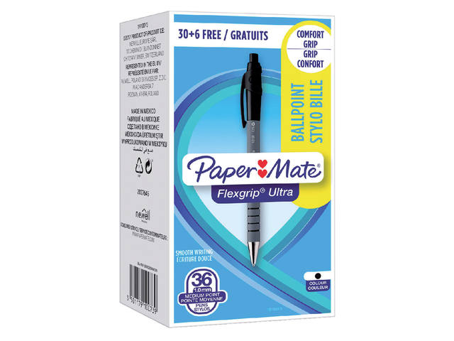 Balpen Papermate Flexgrip Ultra M zwart valuepack