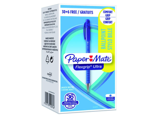 Balpen Papermate Flexgrip Ultra M blauw valuepack