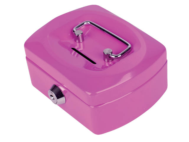 Geldkist Pavo met muntgleuf 125x95x60mm roze