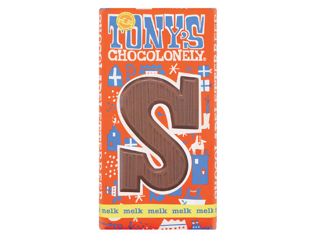 Chocoladeletter Tony Chocolonely melk S 180gr