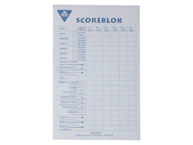 Scoreblok Yahtzee 94x145mm 250 vel