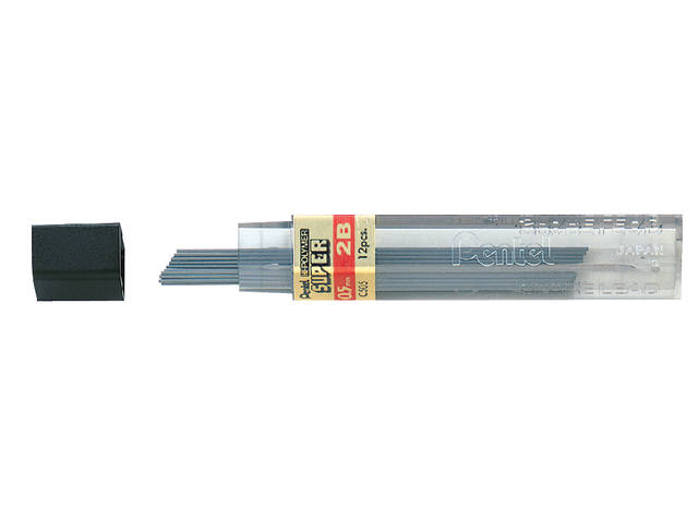 Potloodstift Pentel 2B 0.5mm 12st zwart