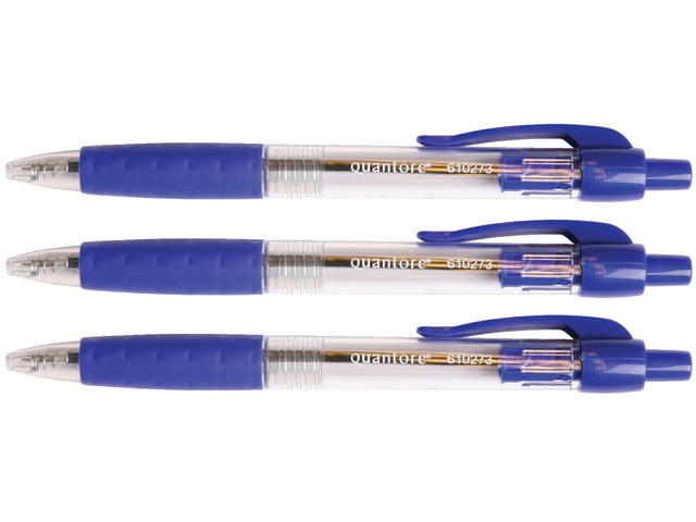 Balpen Quantore rubberen grip drukknop blauw