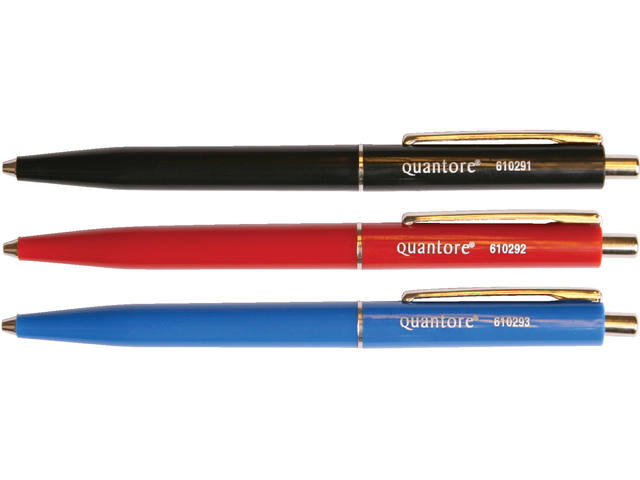 Balpen Quantore drukknop en metalen clip blauw