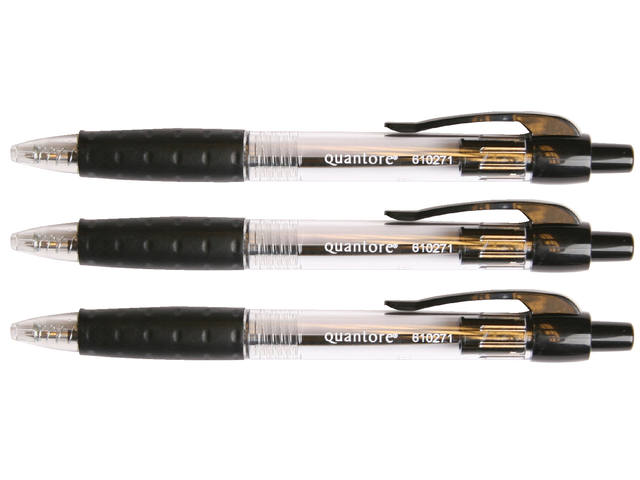 Balpen Quantore rubberen grip drukknop zwart