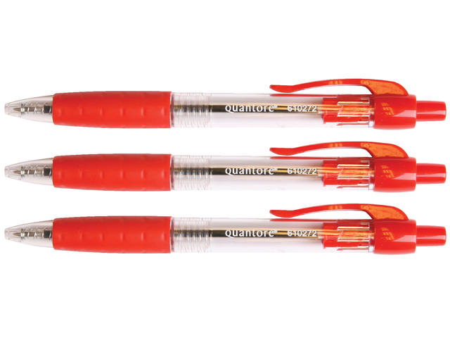Balpen Quantore rubberen grip drukknop rood