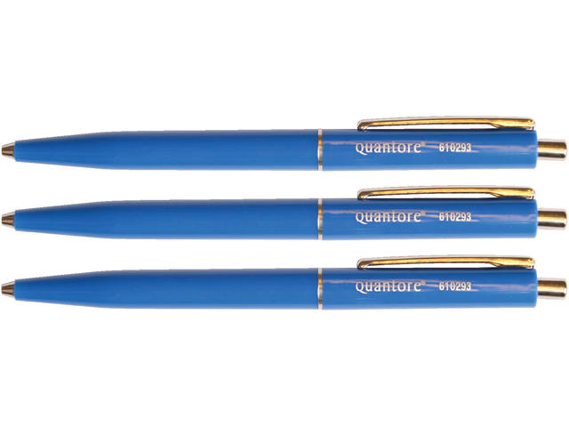 Balpen Quantore drukknop en metalen clip blauw