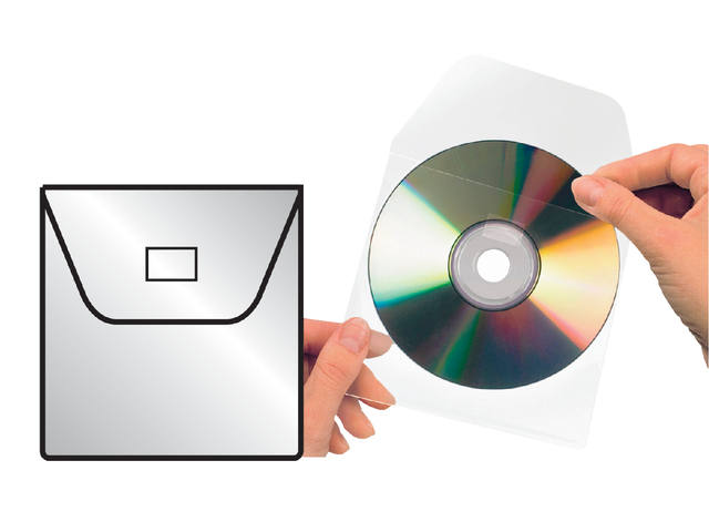 Cd/dvd hoes Djois 127x127mm klep zelfkl tr 10st