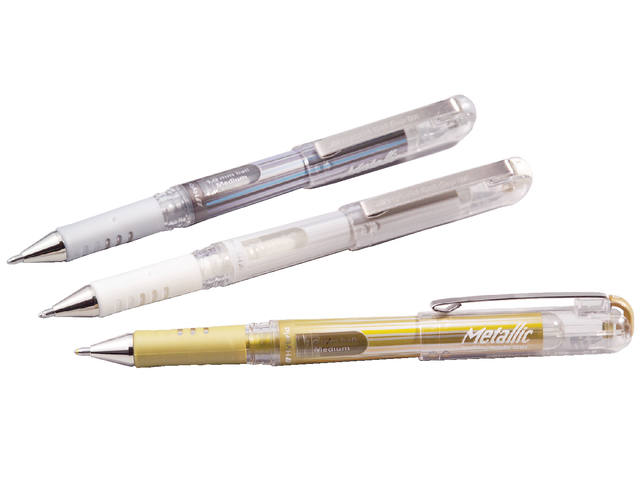 Gelschrijver Pentel K230M M metallic wit